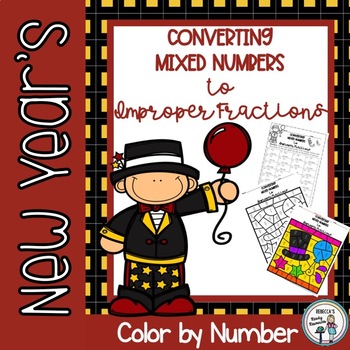 Preview of New Year's Converting Mixed Numbers to Improper Fractions Color by Number