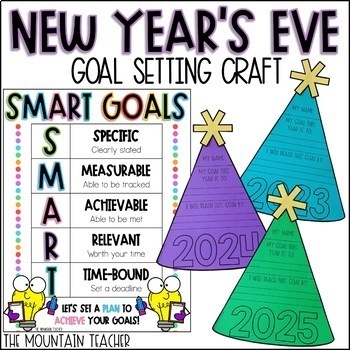 Preview of New Years 2024 Resolution & Student Goal Setting Craft for Goals Bulletin Board