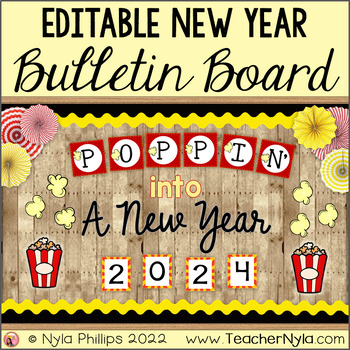Preview of New Year's Day Bulletin Board 2024 | Poppin Into A New Year | Popcorn Theme