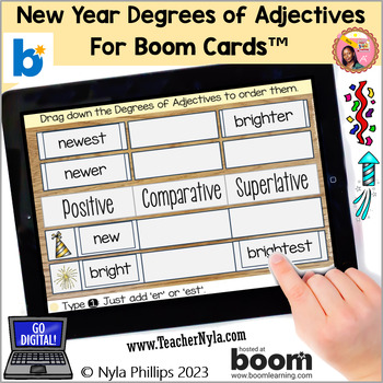 Preview of New Year's Day ELA Activity for Degrees of Adjectives for Boom Cards™