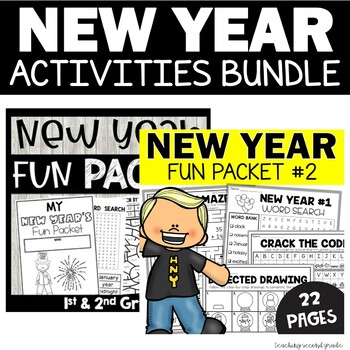 Preview of New Year's Day Math ELA Activities with Worksheets and Holiday Coloring Pages