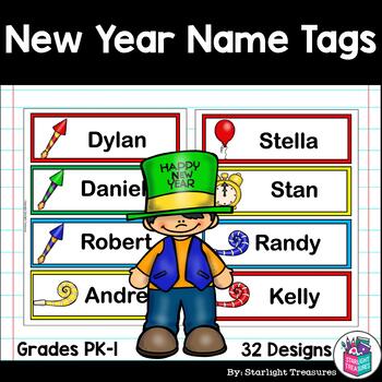 Preview of New Year's Day Desk Name Tags - Editable