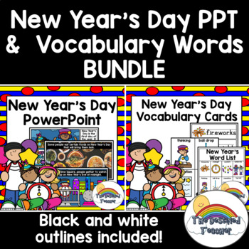 Preview of New Year's Day PowerPoint & Vocabulary Words BUNDLE | New Year's PPT