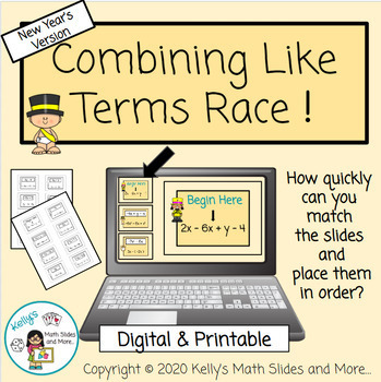 Preview of New Year's Day Version - Combining Like Terms Race - Digital & Printable