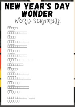 Preview of New Year's Day Wonder No Prep Word scramble puzzle worksheet activity