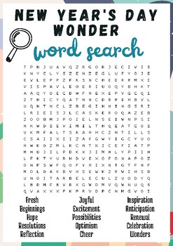 Preview of New Year's Day Wonder No Prep Word search puzzle worksheet activity