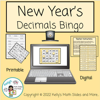 Preview of New Year's Decimals Bingo - Digital