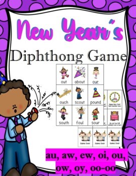 Preview of New Year's Diphthong Game - au, aw, ew, oi, ou, ow, oy, oo