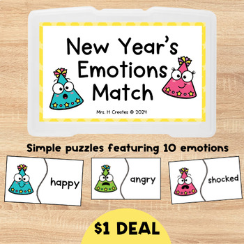 Preview of New Year's Emotion Matching - Dollar Deal Task Box