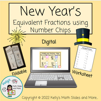 Preview of New Year's Equivalent Fractions Activity - Digital and Printable