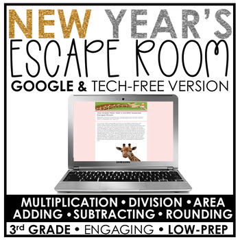 Preview of New Year's Math Escape Room | Digital and Print