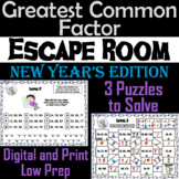 New Year's Escape Room Math: Greatest Common Factor Game 4