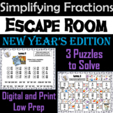New Year's Escape Room Math: Simplifying Fractions Game; 4