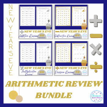 Preview of New Year's Eve Arithmetic Review Worksheets Bundle