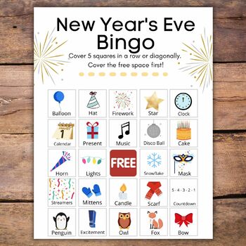 Preview of New Year's Eve Bingo Game - 6 Colorful Player Cards For a New Year Party