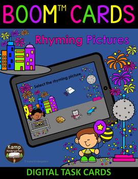 Preview of New Year’s Eve CVC Words Rhyming Pictures BOOM Cards™