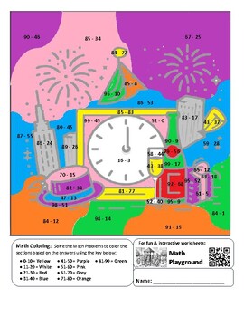 Preview of New Year's Eve Coloring by Code Worksheet (Subtraction to 100)