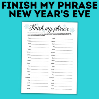 New Year's Eve Finish My Phrase for Kids, New Year's Eve Game