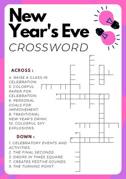 New Year s Eve No Prep Crossword Puzzle Worksheet Activity for Morning Work