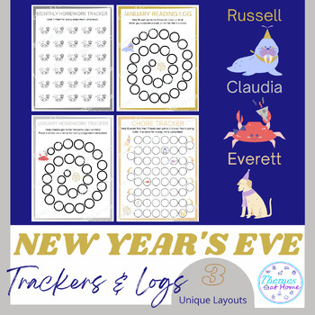 Preview of New Year's Eve Reading, Homework, and Chore Trackers & Logs