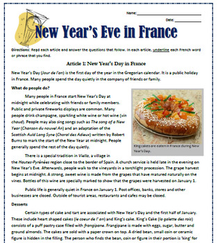Preview of New Year's Eve in France: Reading, Substitute Plan & Activities for French Class