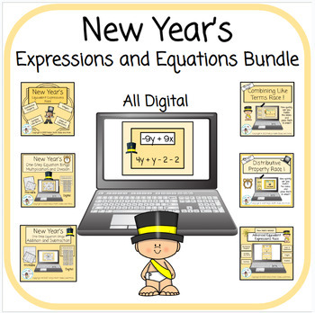 Preview of New Year's Expressions and Equations Math Bundle - Digital