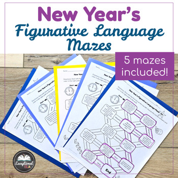 Preview of New Year's Figurative Language Mazes - Fun Review Activity - Bell Ringers 2024