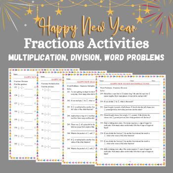 Preview of New Year's Fractions Unlike Denominators: Multiplication Division, Word Problems