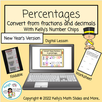 Preview of New Year's Fractions to Decimals to Percentages - Digital and Printable