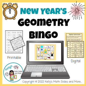 Preview of New Year's Geometry Bingo Game - Digital & Printable