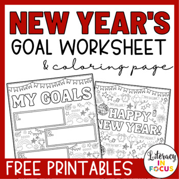 Preview of New Year's Goal Setting Worksheet and Coloring Page | Free
