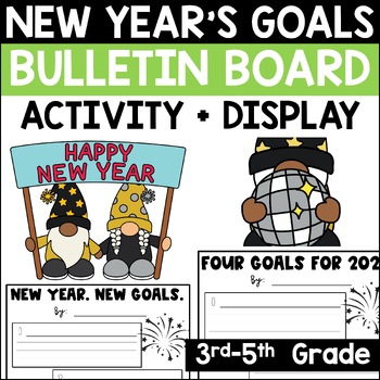 Preview of New Year's Goals Writing Activity + Bulletin Board | Goal Writing Lesson + Craft