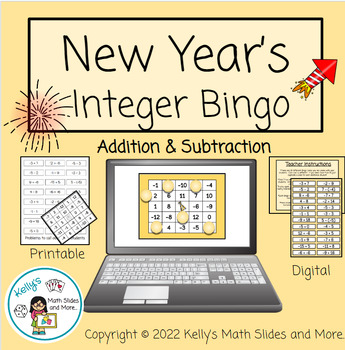 Preview of New Year's Integer Bingo Game - Addition and Subtraction - Digital & Printable