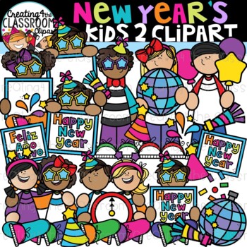Preview of New Years Kids 2 Clipart {New Years Clipart}