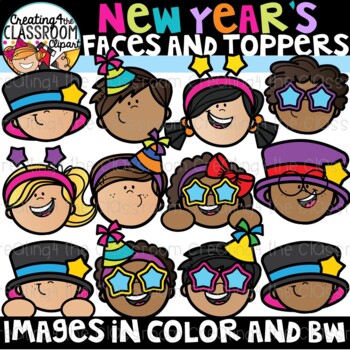 Preview of New Years Kids Faces and Toppers Clipart {New Years Clipart}