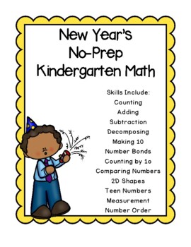 Preview of New Year's Kindergarten Math Activities and Worksheets (No Prep)