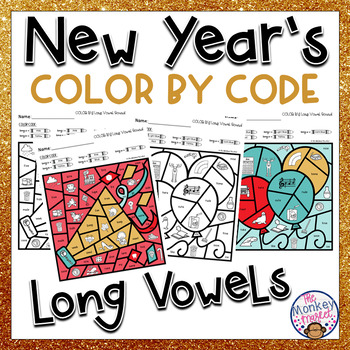 Preview of New Year's Long Vowel Sounds Color By Code