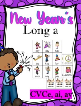 Preview of New Year's Long a Words Game: Blending & Reading Long Vowels Words Practice