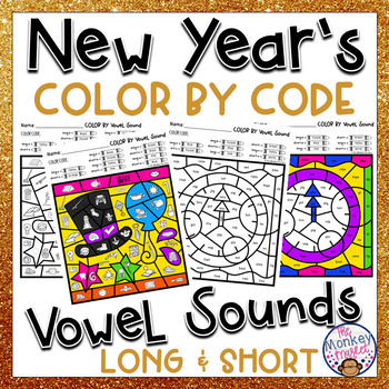 Preview of New Year's Long and Short Vowel Sounds Color By Code