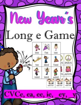 Preview of New Year's Long e Words Game: Blending & Reading Long Vowels Words Practice