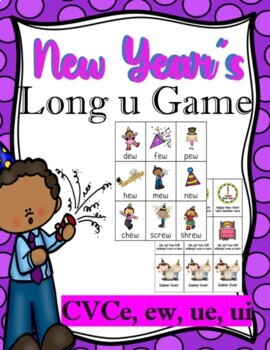 Preview of New Year's Long u Words Game: Blending & Reading Long Vowels Words Practice