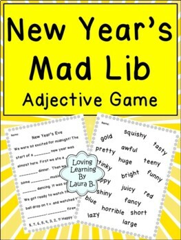 Preview of New Year's Mad Lib Adjective Game | Describing Words | Fluency