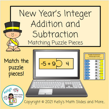 Preview of New Year's Matching Integer Addition and Subtraction Puzzle/Game