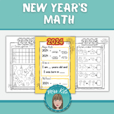 New Year's Math 2024 Low Prep Color and BW English and Spanish