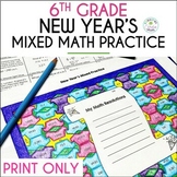 New Year's Math Activity Mixed Practice and Resolutions 6t