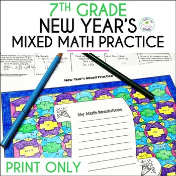 Preview of New Year's Math Activity Mixed Practice and Resolutions 7th Grade Math Print