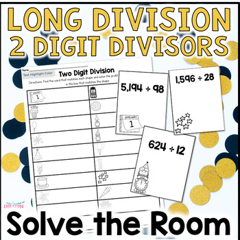 Preview of New Year's Math Activity - Solve the Room - Long Division - 2 Digit Divisors
