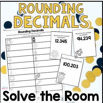 Preview of New Year's Math Activity - Solve the Room - Rounding Decimals Math Station