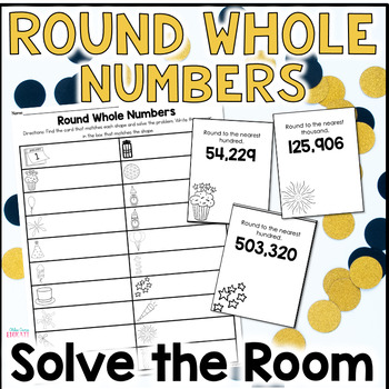 Preview of New Year's Math Activity - Solve the Room - Rounding Whole Numbers Math Station