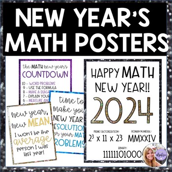 Preview of New Year's Math Posters for 2024 for Middle School or High School